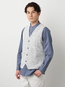 撚り杢ワッフルVネックベスト