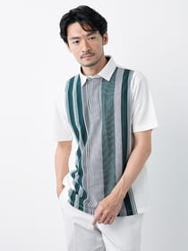 ストライプ半袖ZIPポロ