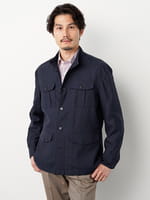 メンズ リネン スタンドカラー ジャケット スタンドカラージャケット ストレッチ デニムライク カットソー