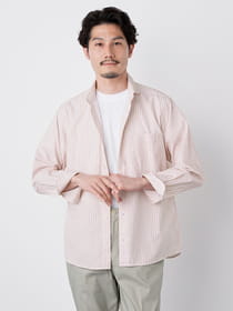 サマーサッカーストライプ長袖シャツ