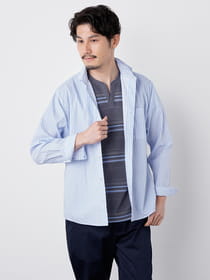 サマーサッカーストライプ長袖シャツ