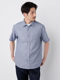 リネンブレンドストライプ半袖シャツ