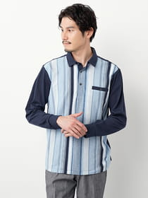 ミックスストライプ長袖ポロ