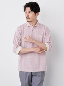 リーフプリント七分袖ポロ