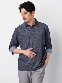 リーフプリント七分袖ポロ