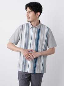 ストライプ半袖ZIPポロ