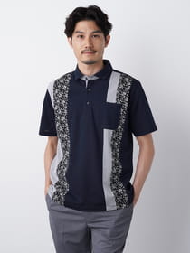 ストライププリント切替半袖ポロ/ MADE WITH LIBERTY FABRIC