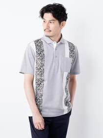 ストライププリント切替半袖ポロ/ MADE WITH LIBERTY FABRIC