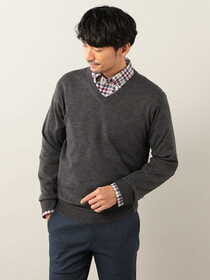 ウォッシャブルVネックニット/刺しゅう入り