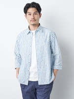 メンズ ブルーストライプ ジャケットシャツ BRICK & SONS（ブリックアンドサンズ）の「リラックスダブル