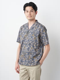 フラワースケッチプリント半袖開襟シャツ