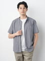 ドビーギンガム半袖バンドカラーシャツ