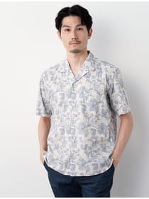 ドローイングフラワープリント半袖開襟シャツ