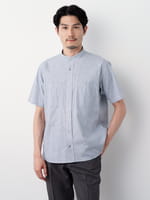 スラブストライプバンドカラー半袖シャツ（7204264）｜men（メンズ