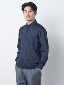 【3buy40%OFF！対象商品】パイナップルジャカード長袖ポロシャツ