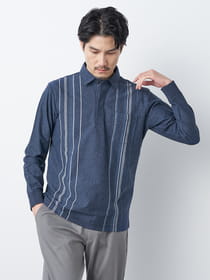 マルチストライプ長袖ポロシャツ