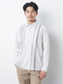 マルチストライプ長袖ポロシャツ