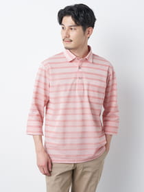【3buy40%OFF！対象商品】メランジボーダー７分袖ポロシャツ
