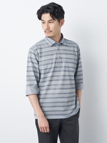 【3buy40%OFF！対象商品】メランジボーダー７分袖ポロシャツ
