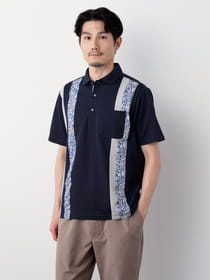 プリント切替カノコ半袖ポロシャツ/ MADE WITH LIBERTY FABRIC