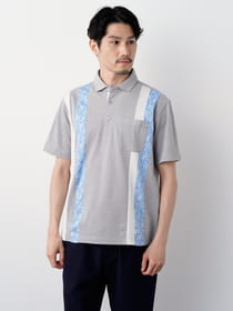 プリント切替カノコ半袖ポロシャツ/ MADE WITH LIBERTY FABRIC