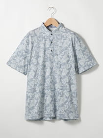 ≪WEB限定/1,111円OFF！対象商品≫リーフジャカードプリント半袖スタンドカラーポロシャツ