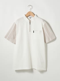 ≪WEB限定/1,111円OFF！対象商品≫布帛使いストライプ半袖ハーフジップ