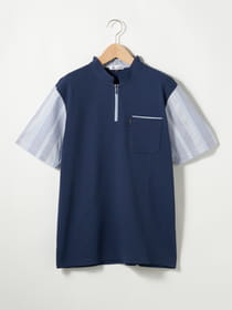 ≪WEB限定/1,111円OFF！対象商品≫布帛使いストライプ半袖ハーフジップ