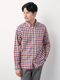 タータンチェックピーチ長袖シャツ