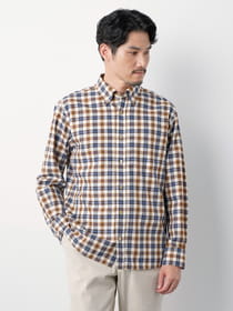 タータンチェックピーチ長袖シャツ