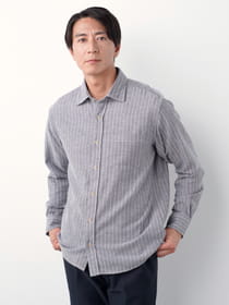 ぬくもりBLENDヘリンボンストライプシャツ
