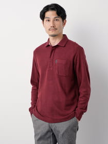 鹿の子Ｗフェース長袖ジップポロシャツ