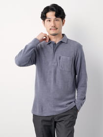 鹿の子Ｗフェース長袖ジップポロシャツ