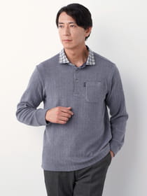 【3buy40%OFF！対象商品】地柄ストライプ長袖ポロシャツ