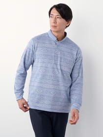 【おれのタイムセール】エスニックジャカード長袖スタンドポロシャツ