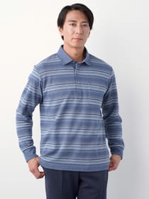 3buy40%OFF！対象商品】ジャカードボーダー長袖ポロシャツ