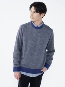 ヘリンボーンクルーネックニット