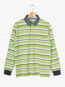 天竺ボーダーデニム襟ポロ