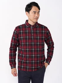 チェックジャガード長袖ポロ