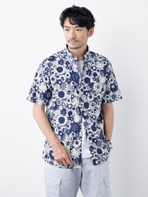 【キングサイズ】サンフラワープリント半袖シャツ made with Liberty Fablic