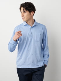 【キングサイズ】幾何プリント長袖ポロ