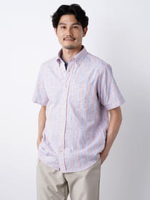 【キングサイズ】ペイズリージャカードストライプ半袖シャツ