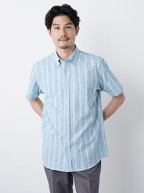 【キングサイズ】ペイズリージャカードストライプ半袖シャツ