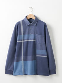 ≪WEB限定/1,111円OFF！対象商品≫【キングサイズ】パッチワークチェック長袖ポロシャツ