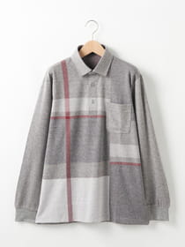≪WEB限定/1,111円OFF！対象商品≫【キングサイズ】パッチワークチェック長袖ポロシャツ