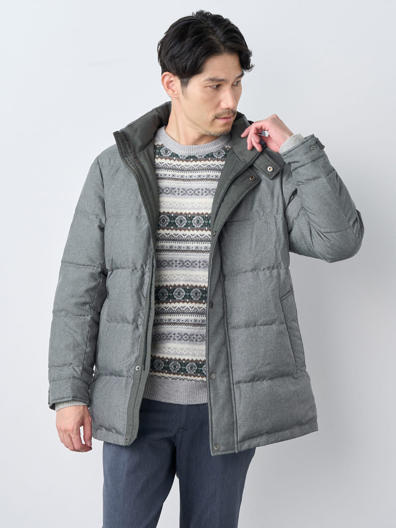 ウーリーヘリンボーンミドルダウン