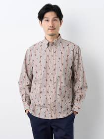 【早割30%OFF対象】先染めストライプペイズリープリント長袖シャツ