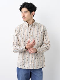 【早割30%OFF対象】先染めストライプペイズリープリント長袖シャツ
