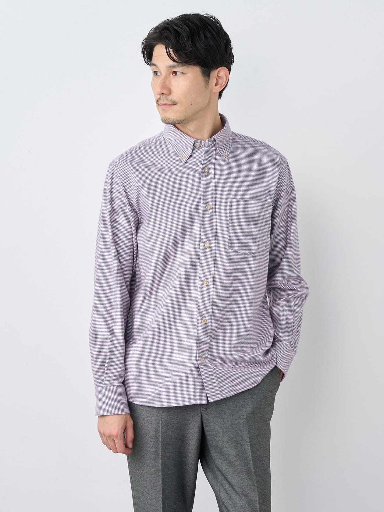 ぬくもりハウンドトゥース長袖シャツ