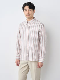 椿ウールマルチストライプ長袖シャツ